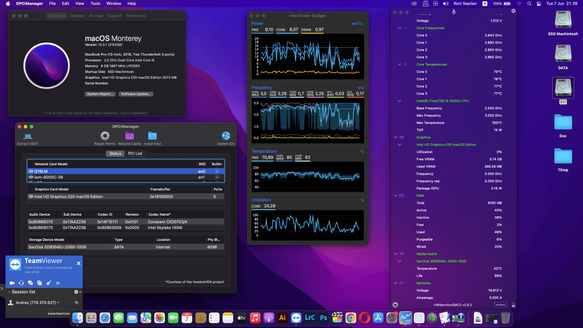 Success Hackintosh macOS Monterey 12.3.1 Build 21E258 in Lenovo Thinkpad X1 Yoga 1st Gen